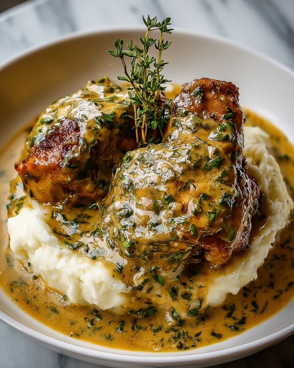 Smothered Chicken Thighs with Creamy Gravy Recipe - Recipe Image