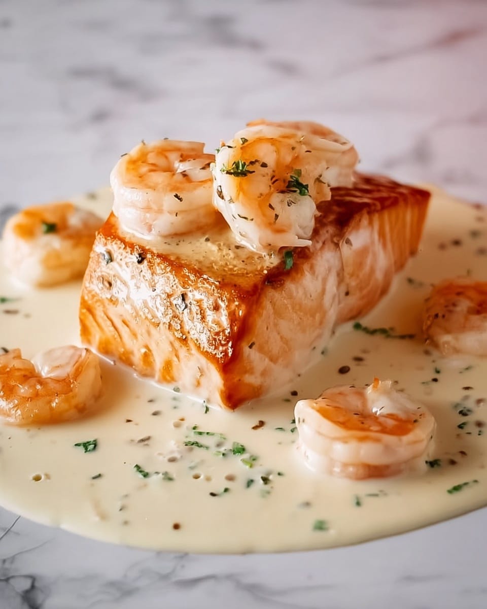 Creamy Garlic Butter Salmon with Shrimp Recipe - Recipe Image