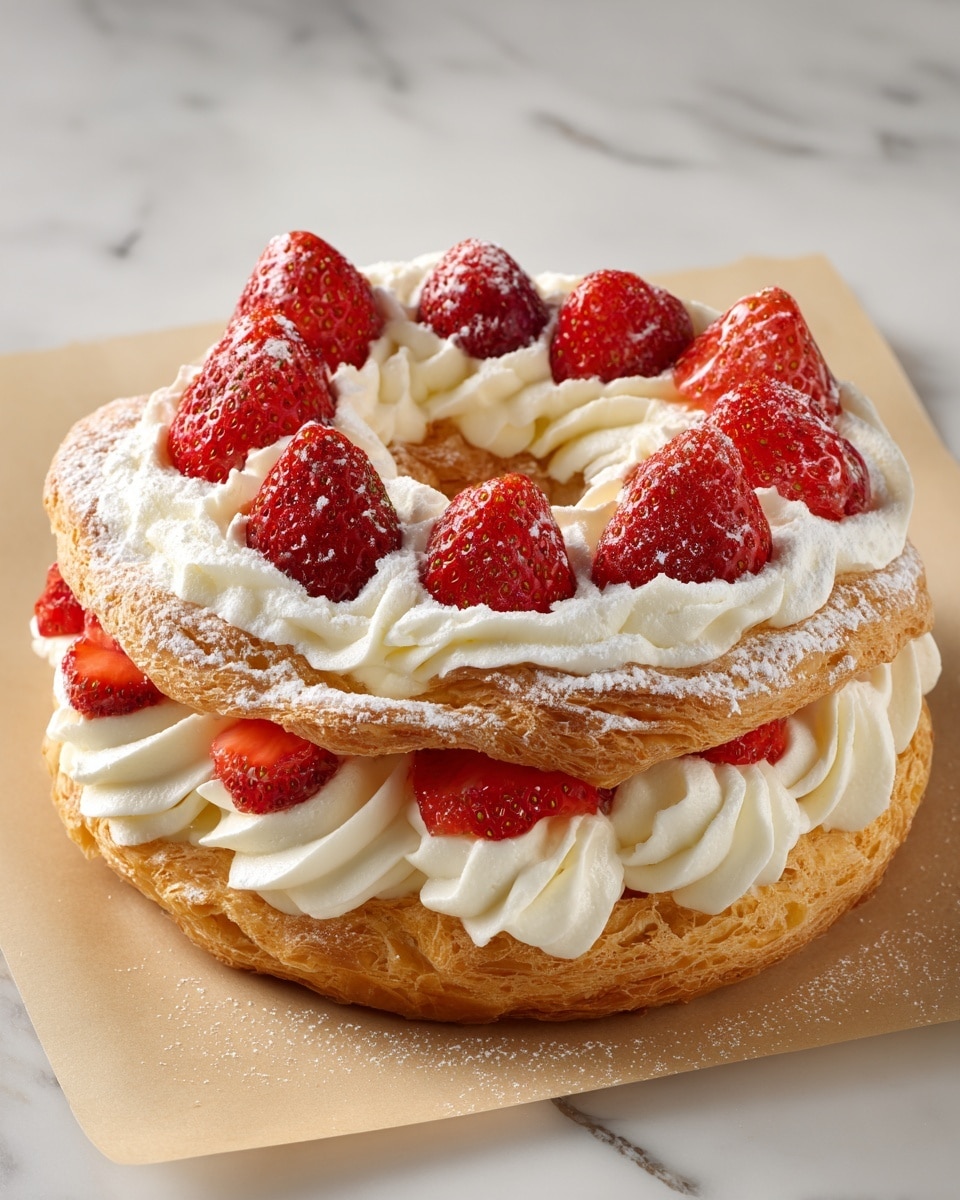 Paris-Brest Pastry with Whipped Cream and Strawberries Recipe - Recipe Image