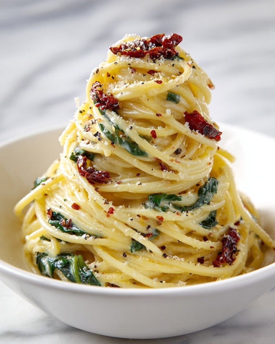 Spaghetti & Spinach with Sun-Dried Tomato Cream Sauce Recipe - Recipe Image