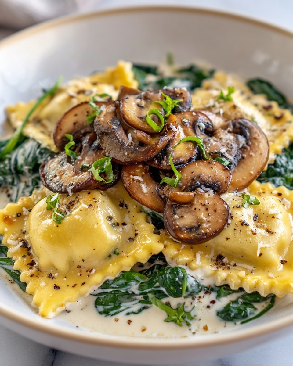 Spinach Mushroom Alfredo Ravioli Recipe - Recipe Image