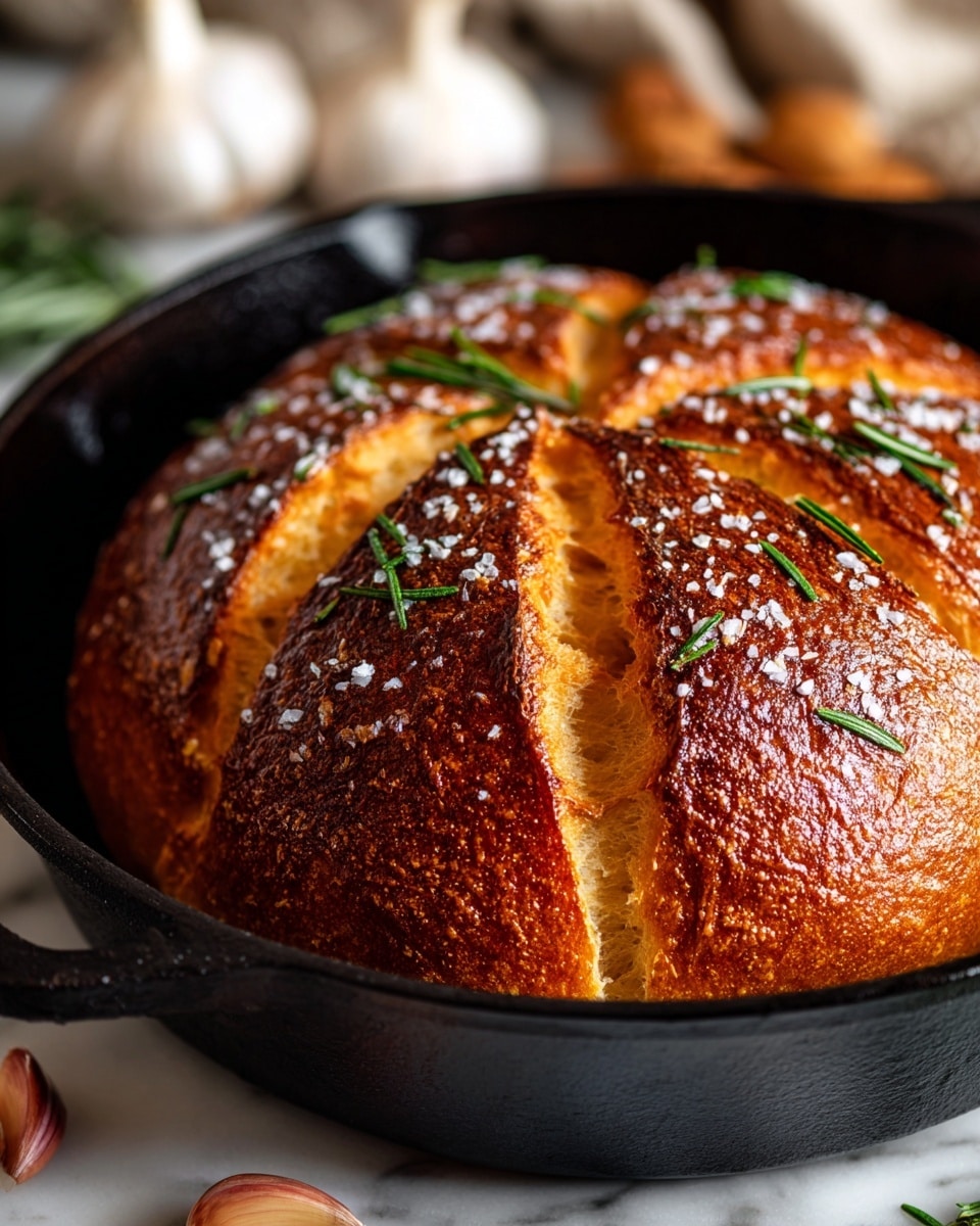 Rustic No-Knead Rosemary Garlic Bread Recipe - Recipe Image
