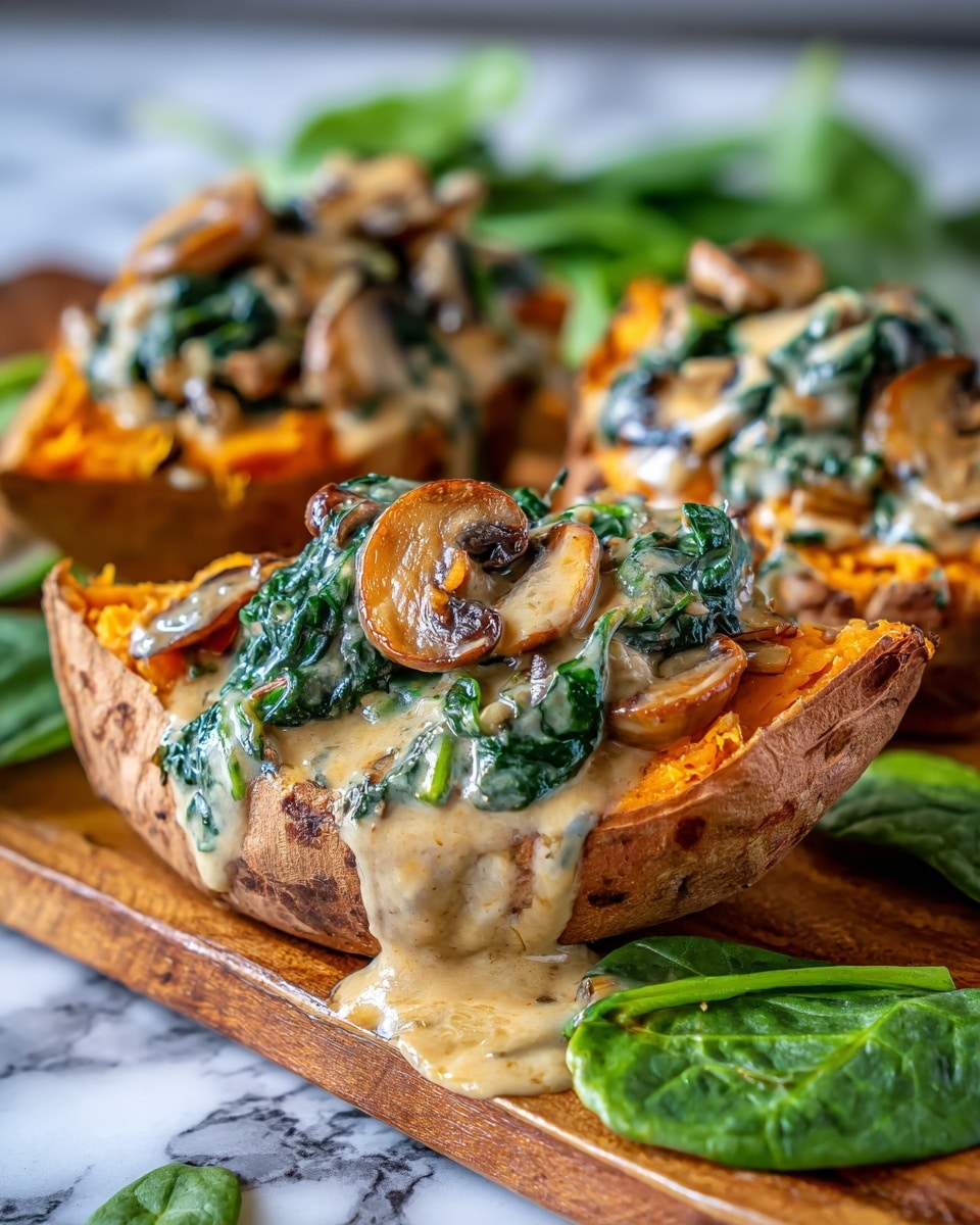 Creamy Mushroom and Spinach Stuffed Sweet Potatoes Recipe - Recipe Image