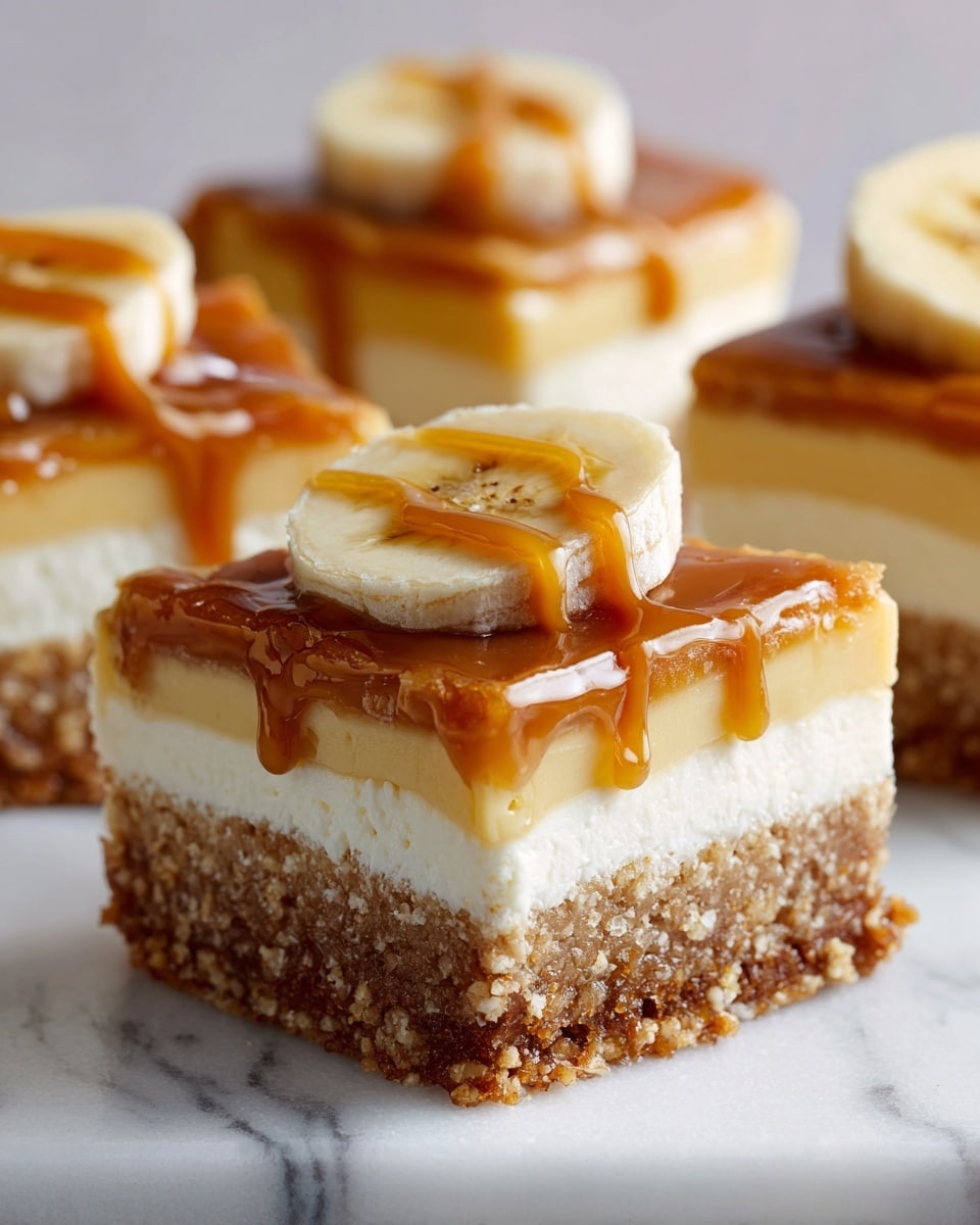 Banana Cream Cheese Bars with Caramel Drizzle Recipe - Recipe Image