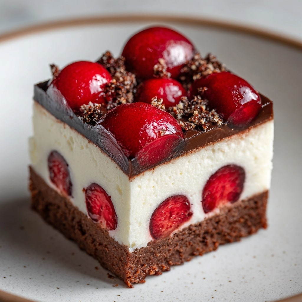 Irresistible Cherry Chocolate Brownie Cheesecake Bars Recipe - Recipe Image