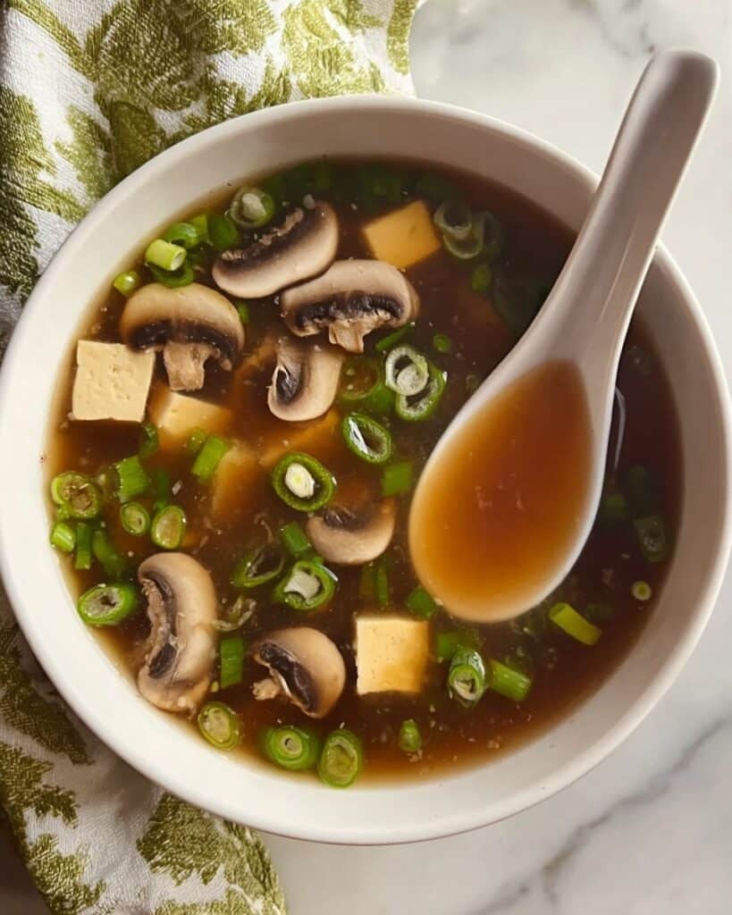 Japanese Clear Soup with Tofu, Mushrooms, and Green Onions Recipe