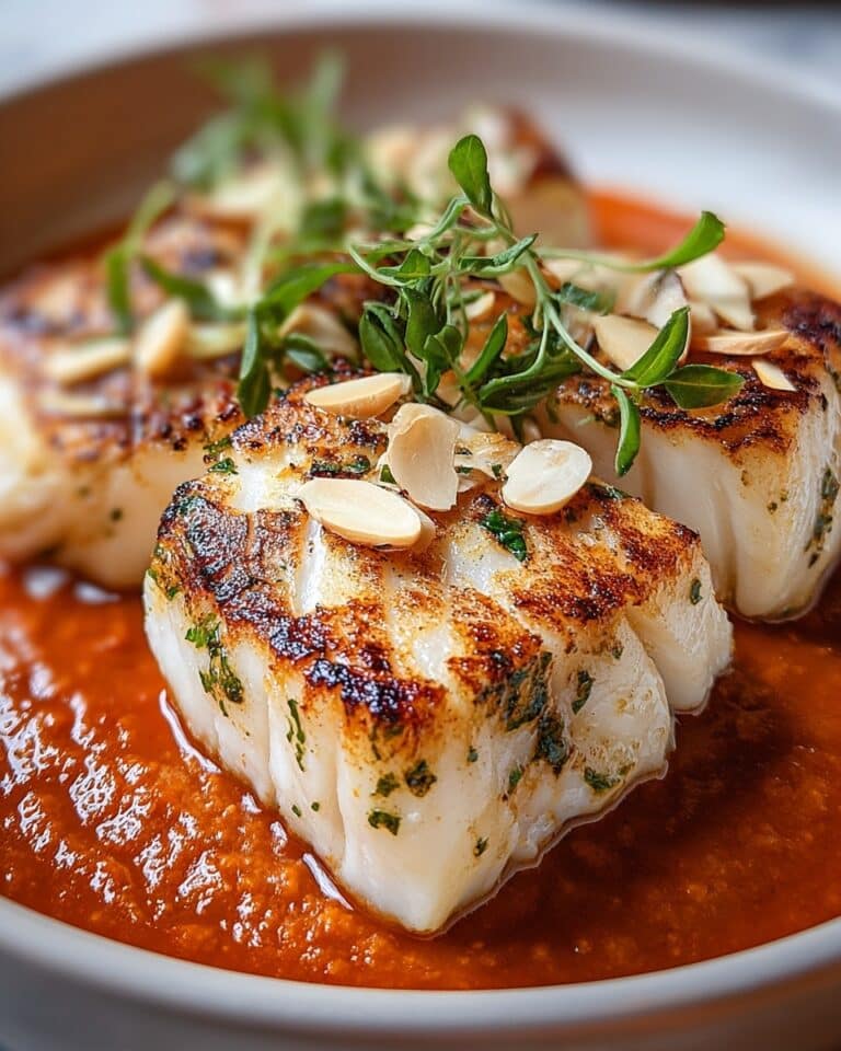 Spanish Grilled Cod with Almond Romesco Sauce Recipe