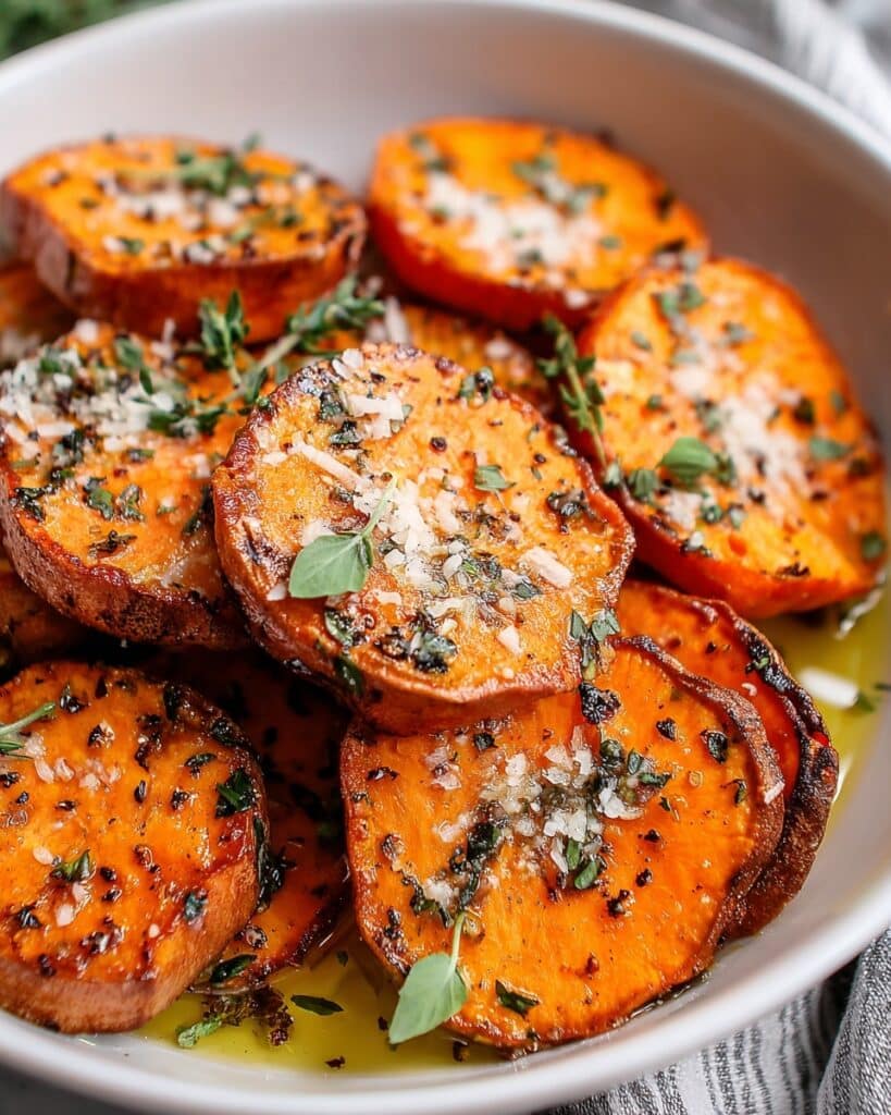 Roasted Sweet Potatoes with Garlic and Parmesan Recipe