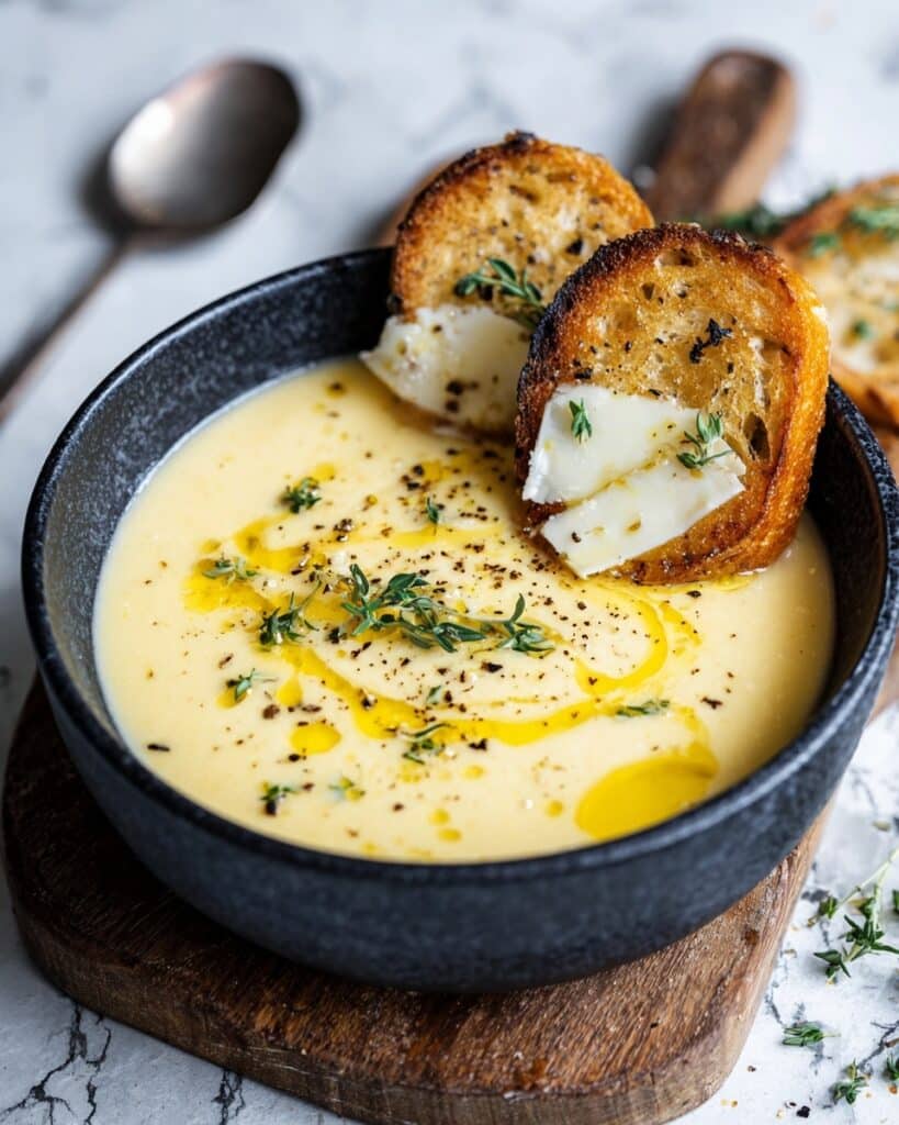 Celeriac Leek Soup with Thyme & Gruyère Toasts Recipe