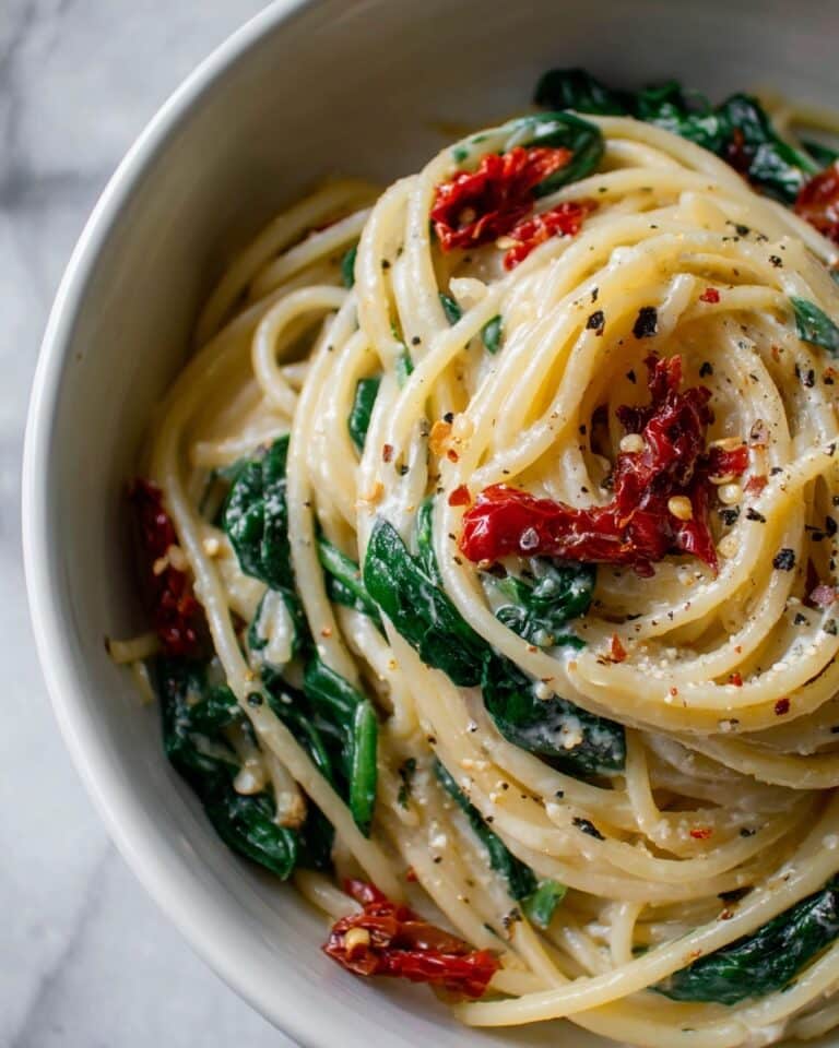 Spaghetti & Spinach with Sun-Dried Tomato Cream Sauce Recipe