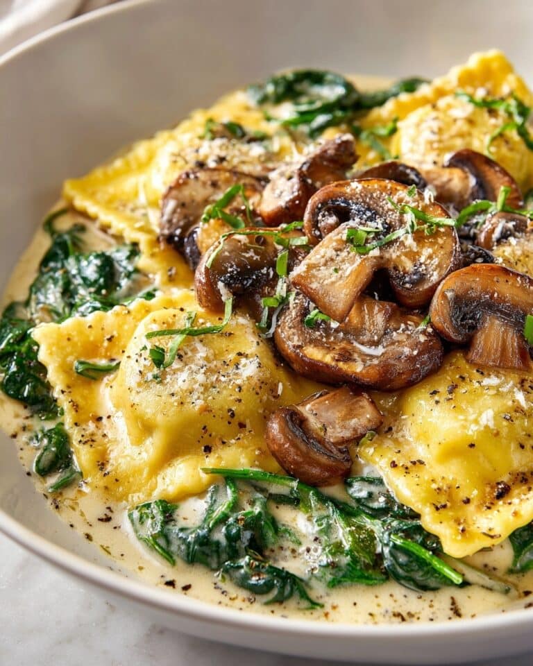 Spinach Mushroom Alfredo Ravioli Recipe