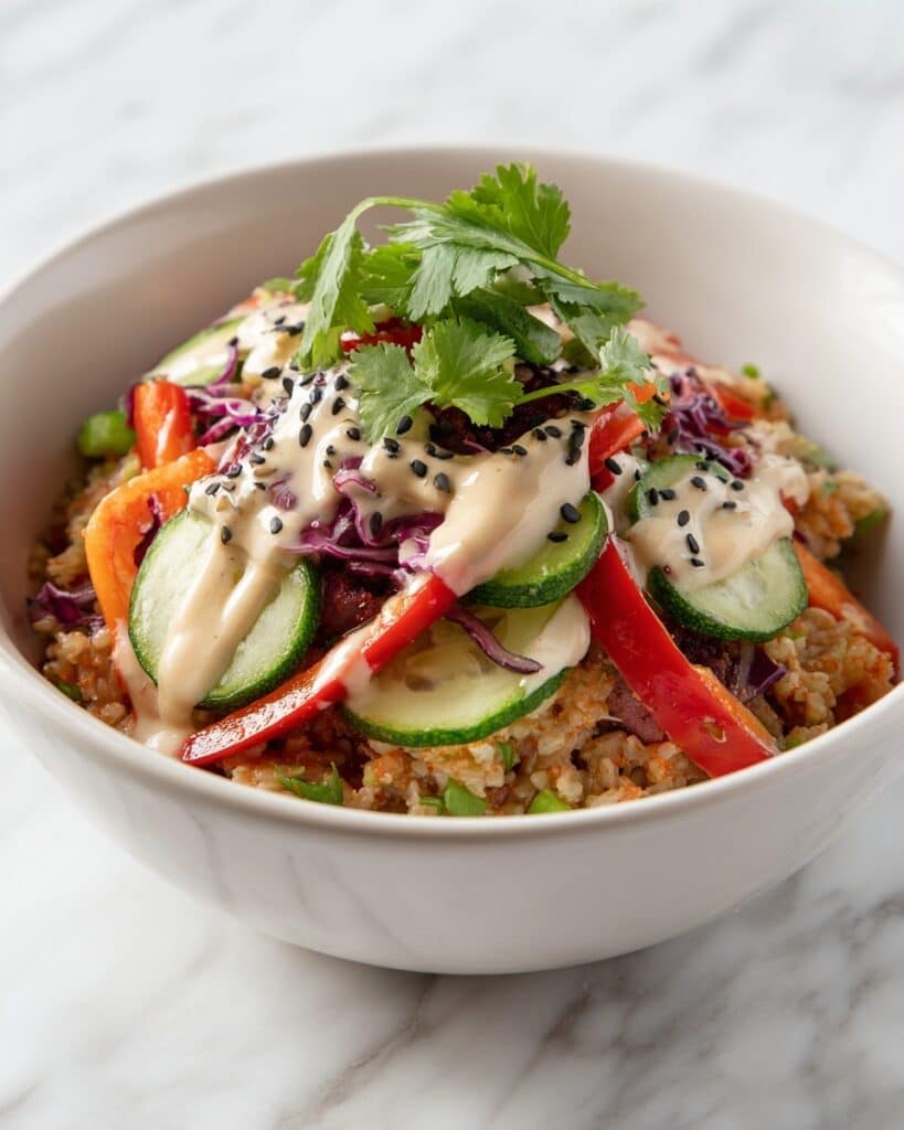 Crispy Rice Salad with Veggies and Peanut Dressing Recipe