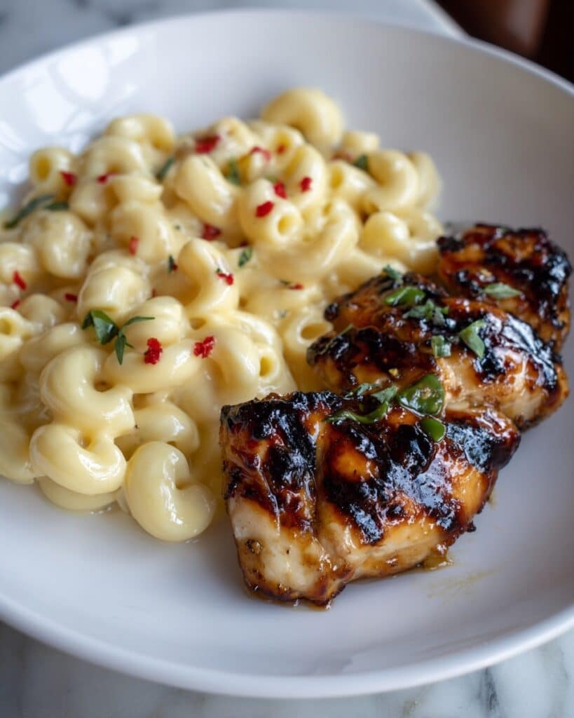 Sweet and Spicy Honey Pepper Chicken with Creamy Macaroni Cheese Recipe
