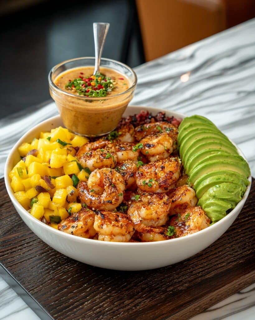 Shrimp and Avocado Bowls with Mango Salsa and Lime-Chili Sauce Recipe