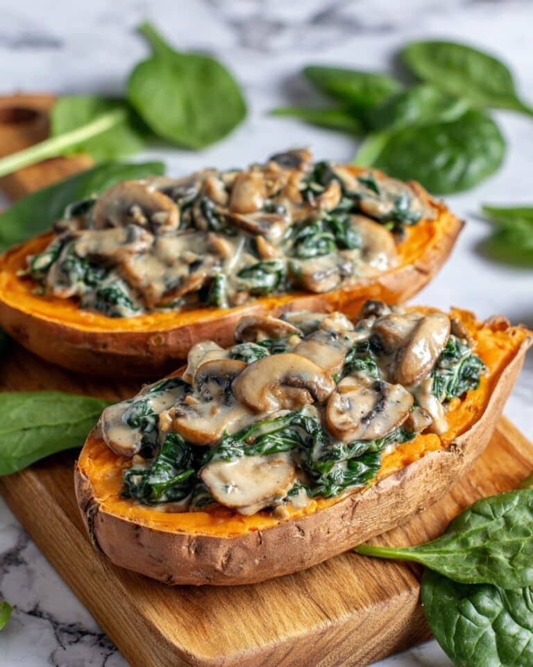 Creamy Mushroom and Spinach Stuffed Sweet Potatoes Recipe