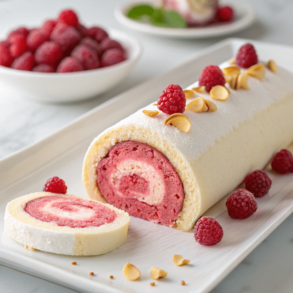 Luxurious Pink Raspberry Cheesecake Roll Cake Recipe - Recipe Image