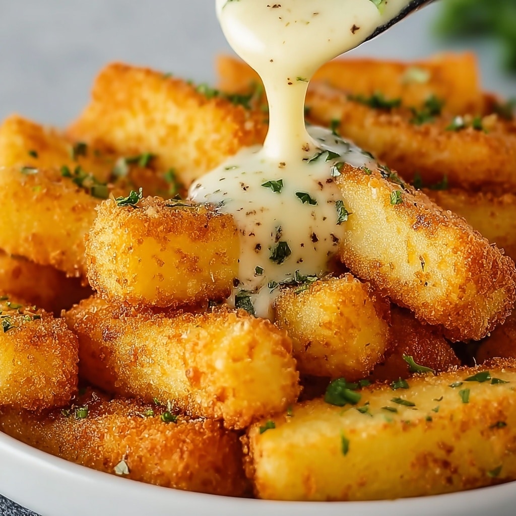 Crispy Veggie Potato Sticks with Cheddar Cheese Sauce Recipe - Recipe Image
