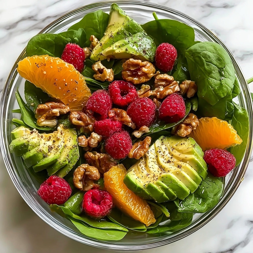 Raspberry-Spinach Salad with Avocado & Walnuts Recipe - Recipe Image