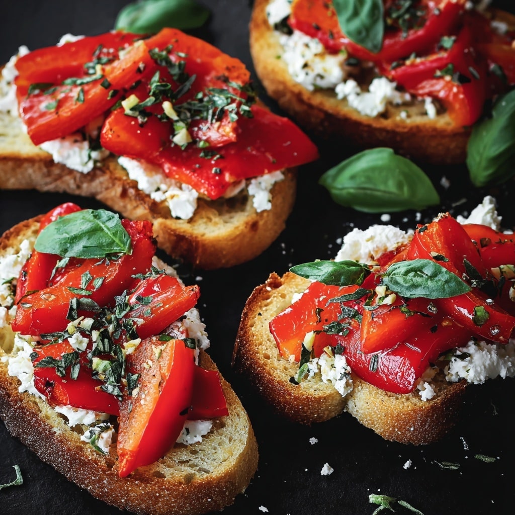 Roasted Red Pepper and Feta Bruschetta Recipe - Recipe Image