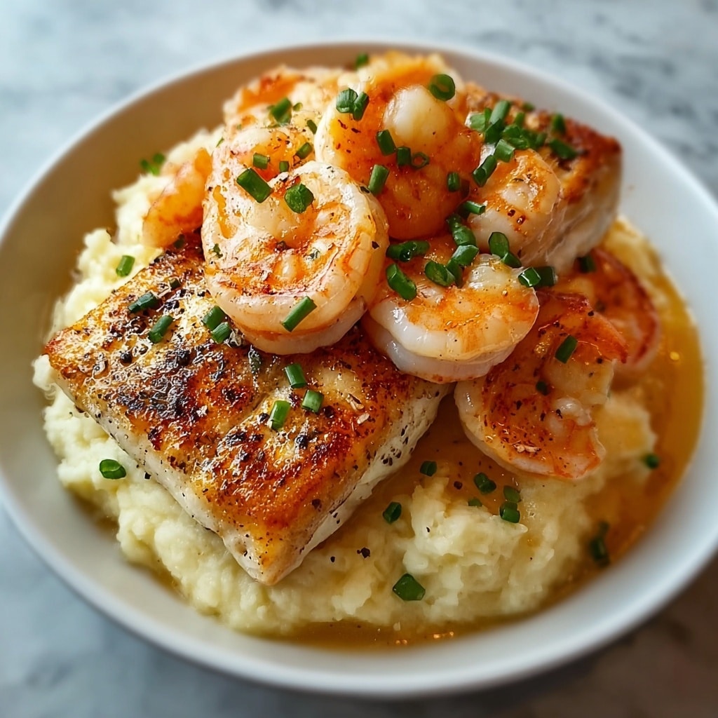 Red Snapper, Shrimp & Grits with a Cajun Cream Sauce Recipe - Recipe Image