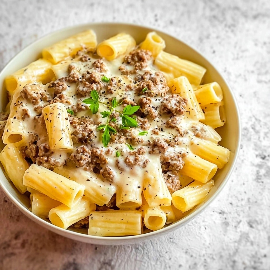 Loaded Cheeseburger Alfredo Pasta Recipe - Recipe Image