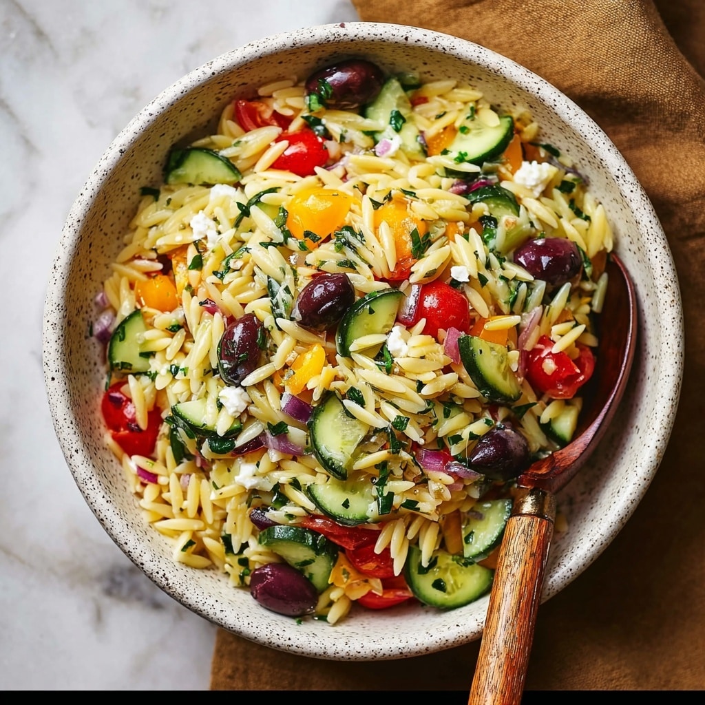 Orzo Pasta Salad with Cherry Tomatoes, Feta, and Fresh Basil Recipe - Recipe Image