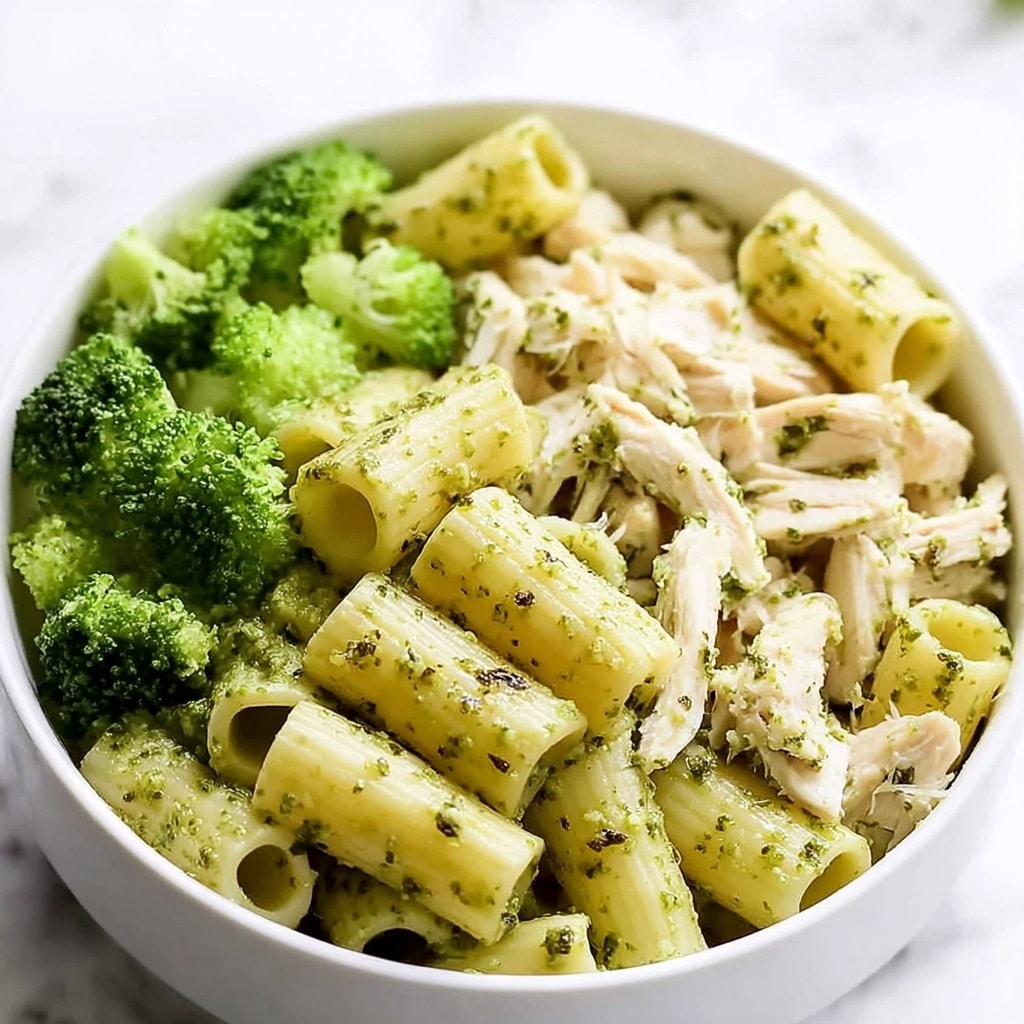 One Pan Creamy Pesto Chicken & Broccoli Pasta Recipe - Recipe Image