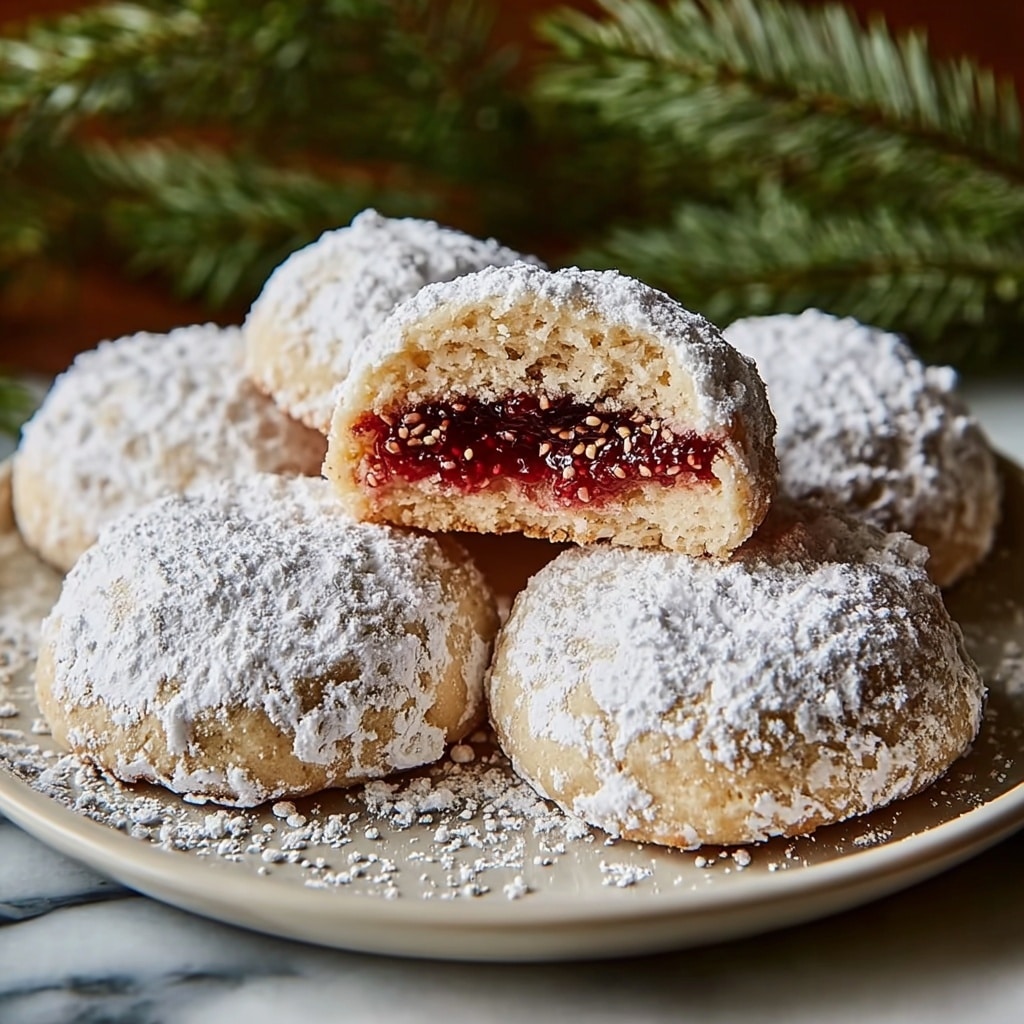 Raspberry-Filled Almond Snow Cookies Recipe - Recipe Image