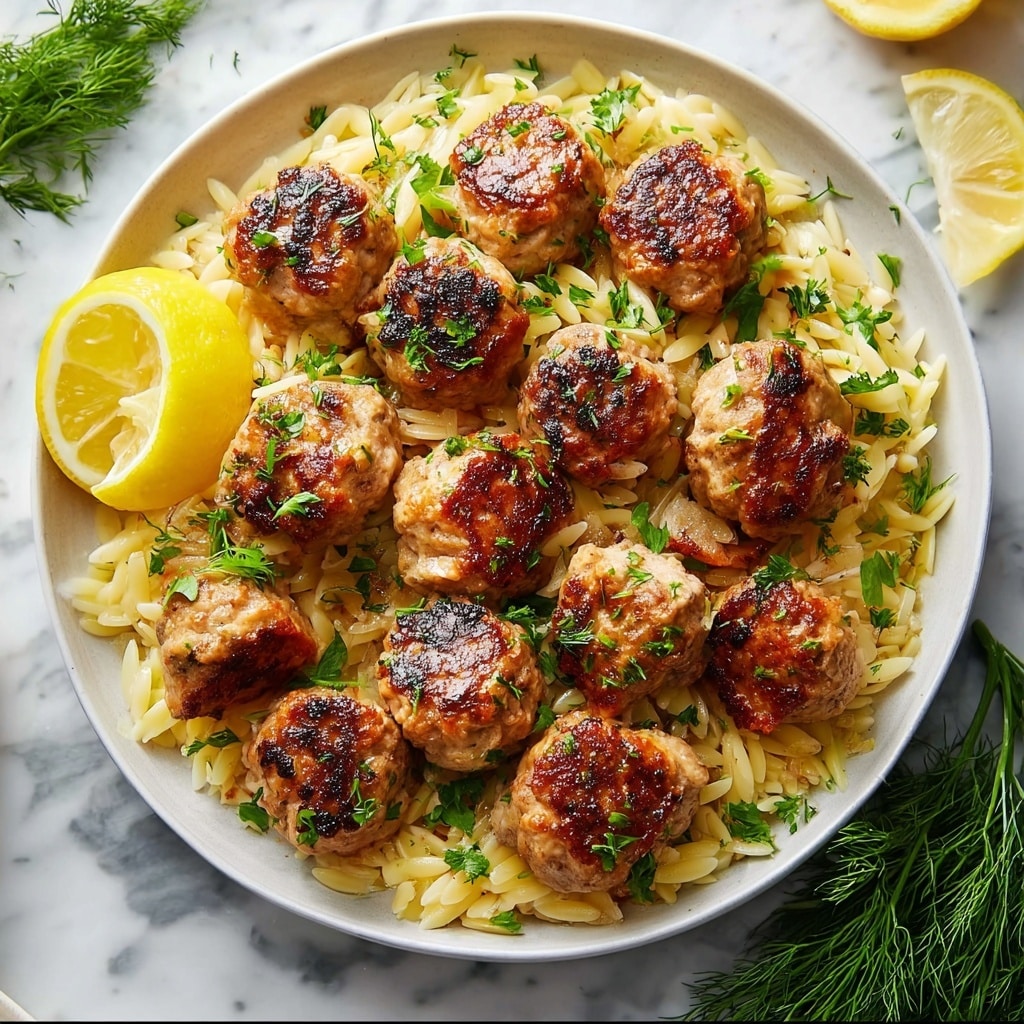 Greek Chicken Meatballs with Lemon Orzo Recipe - Recipe Image