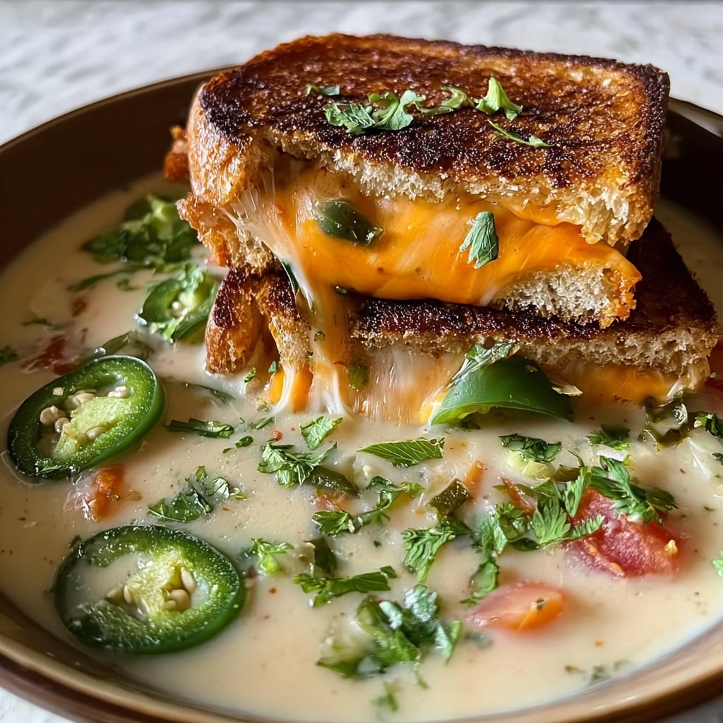 Spicy Jalapeño Popper Soup with Grilled Cheese Dippers Recipe - Recipe Image