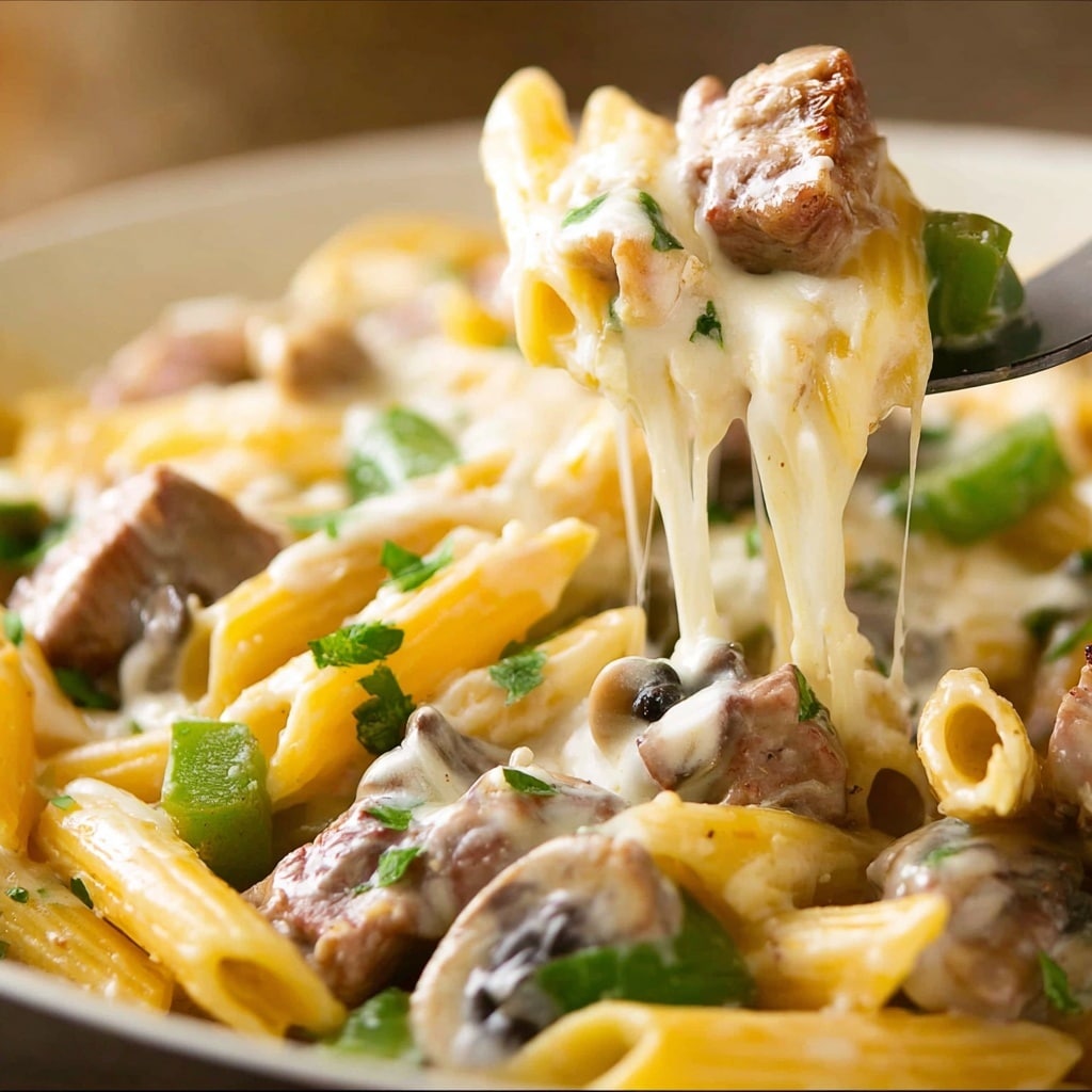One Pot Philly Steak Pasta Recipe - Recipe Image