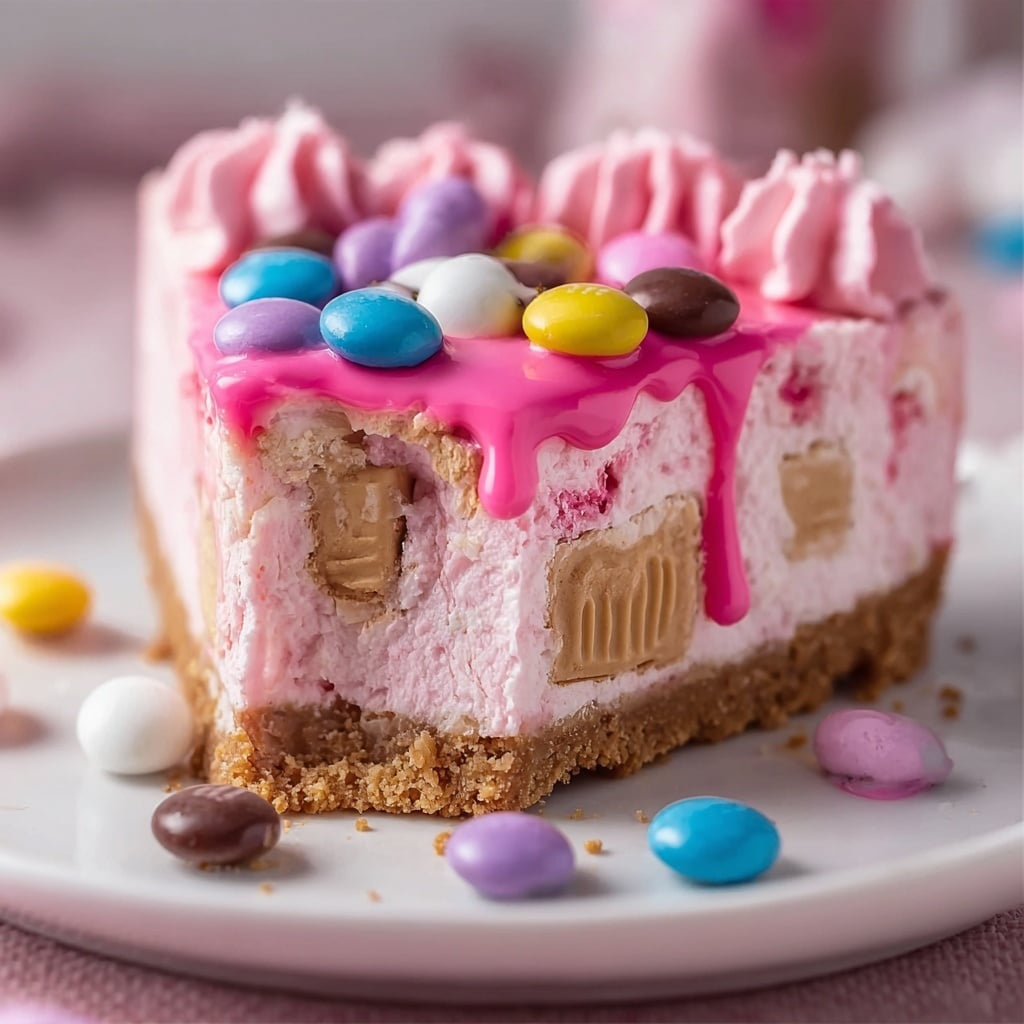 Pink M&M Snickers Cheesecake Recipe - Recipe Image