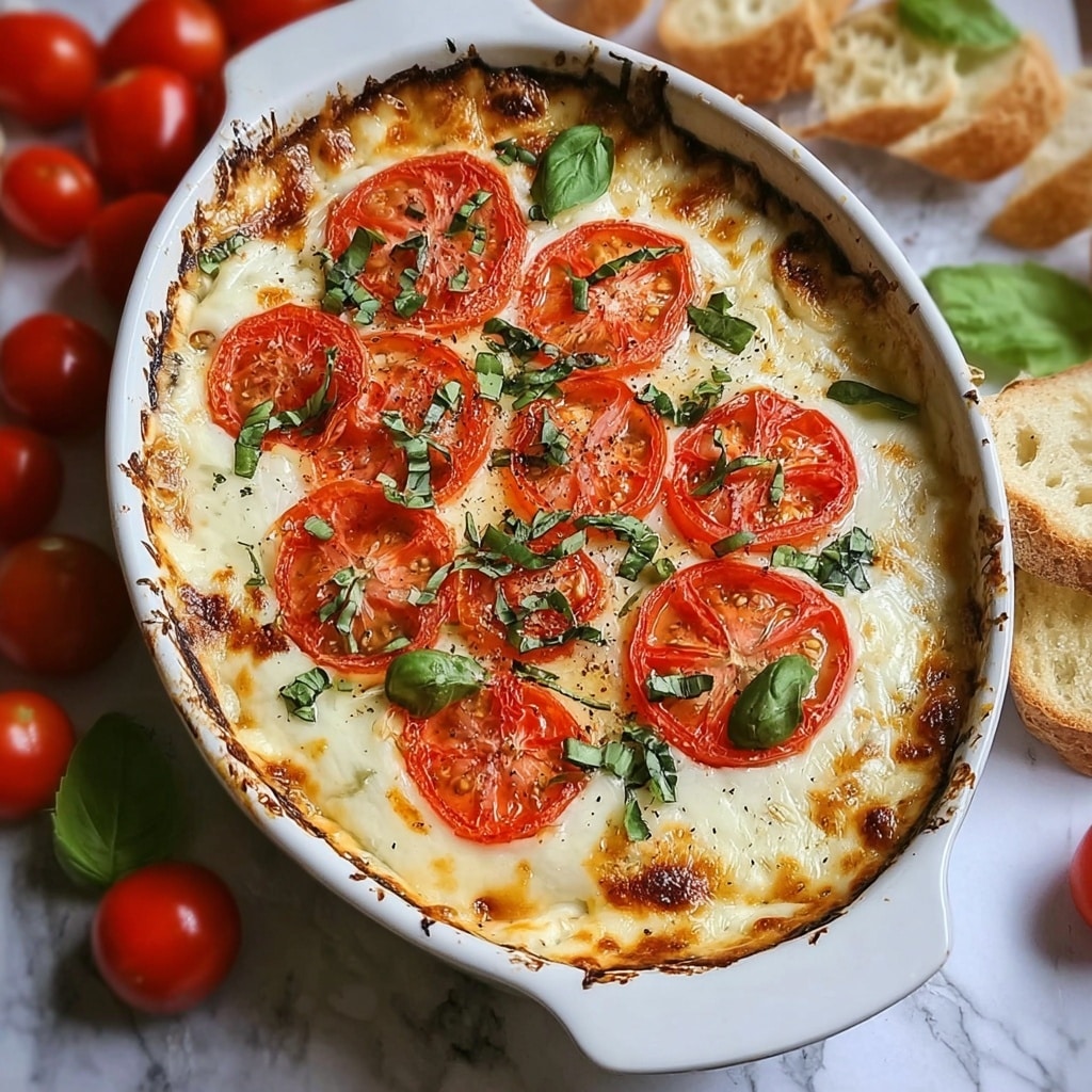 Creamy Caprese Dip with Mozzarella, Tomatoes, Basil, and Balsamic Glaze Recipe - Recipe Image