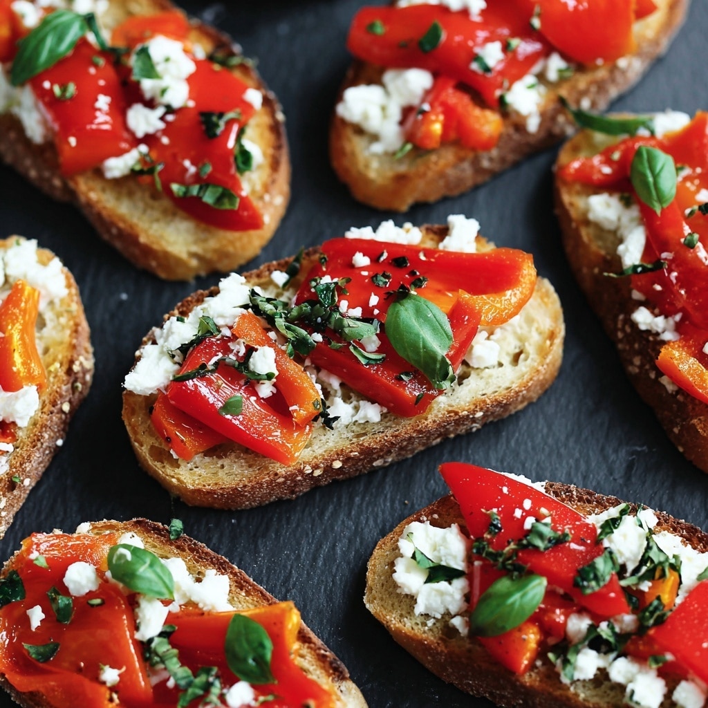 Roasted Red Pepper and Feta Bruschetta Recipe - Recipe Image