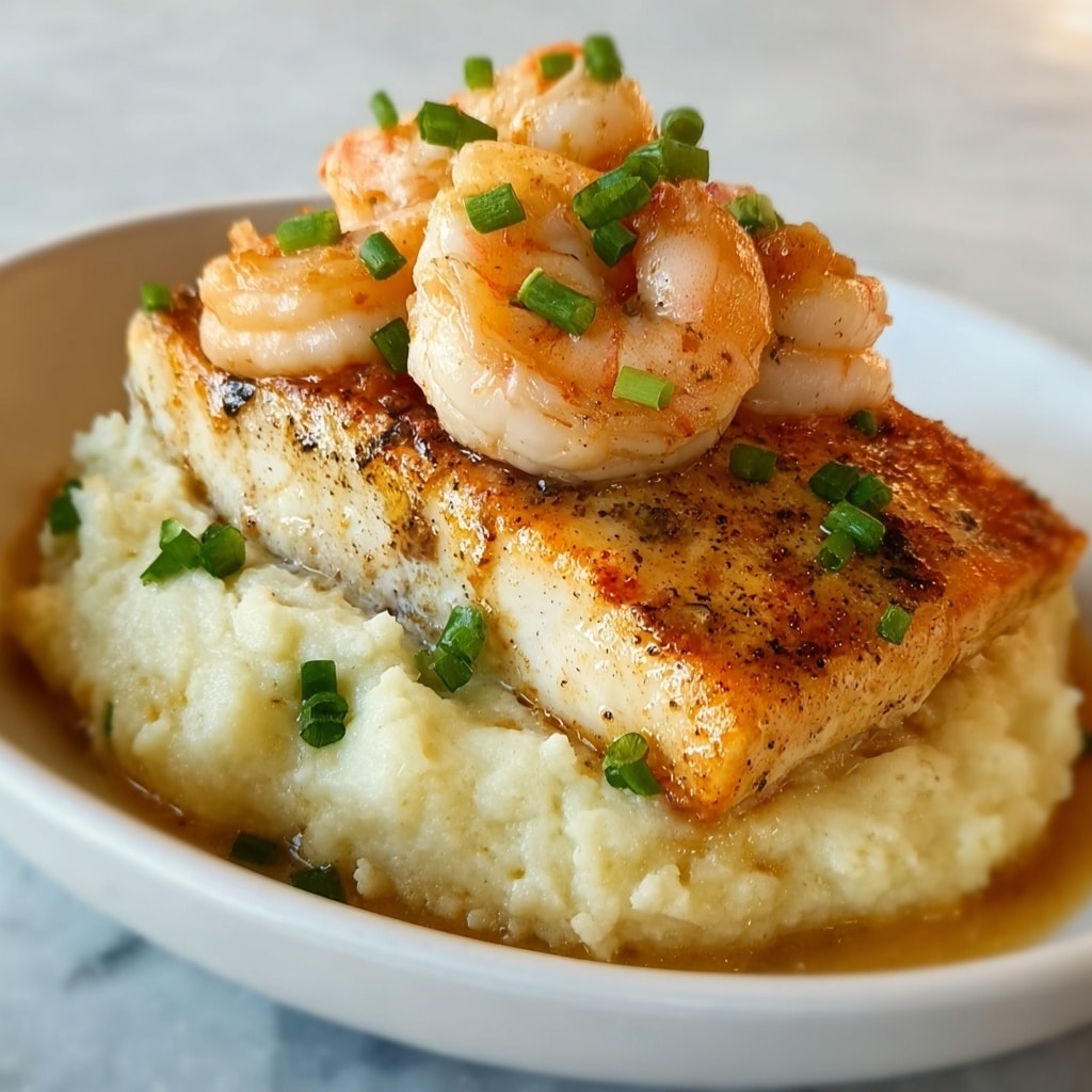 Red Snapper, Shrimp & Grits with a Cajun Cream Sauce Recipe - Recipe Image