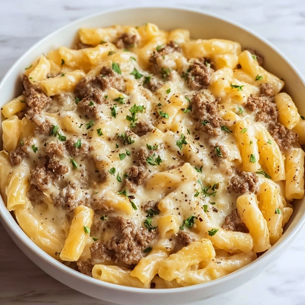 Loaded Cheeseburger Alfredo Pasta Recipe - Recipe Image