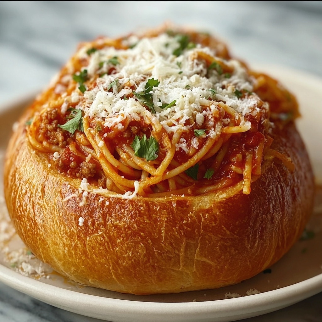 Personal Spaghetti Bread Bowls Recipe - Recipe Image