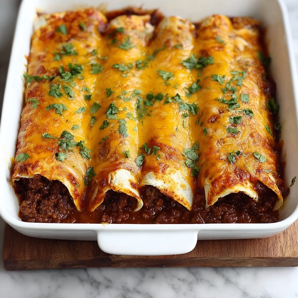 Cheesy Beef Enchiladas with Homemade Enchilada Sauce Recipe - Recipe Image