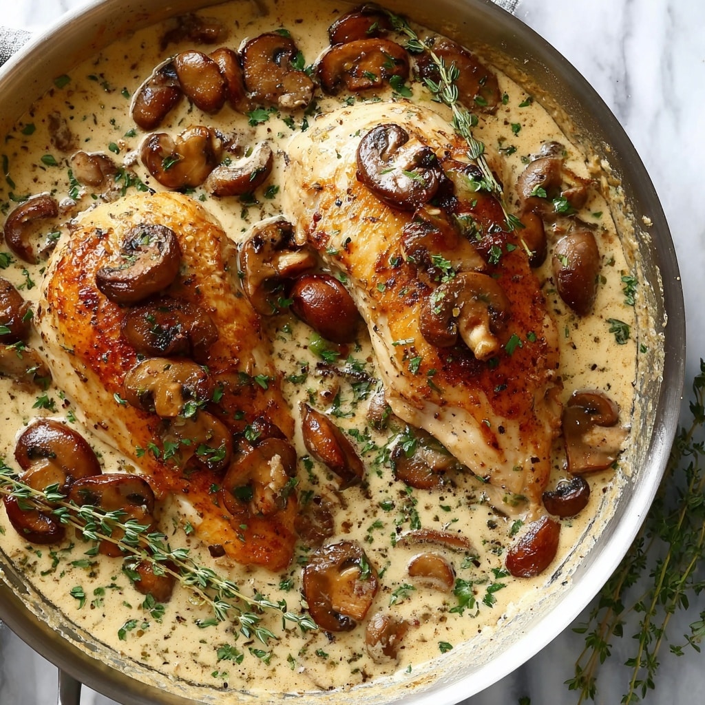 One Pan Chicken with Mushrooms in Creamy Parmesan Sauce Recipe - Recipe Image