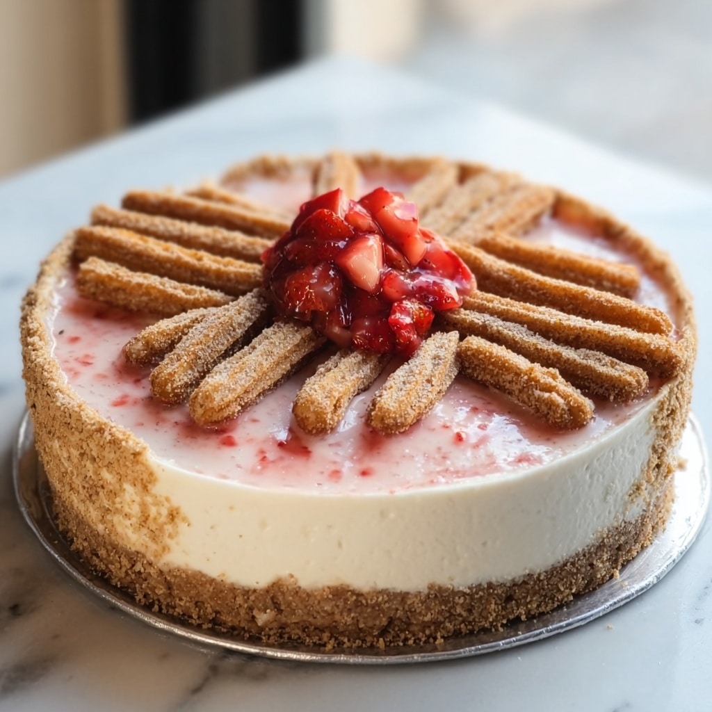Strawberry Crunch Churro Cheesecake Recipe - Recipe Image