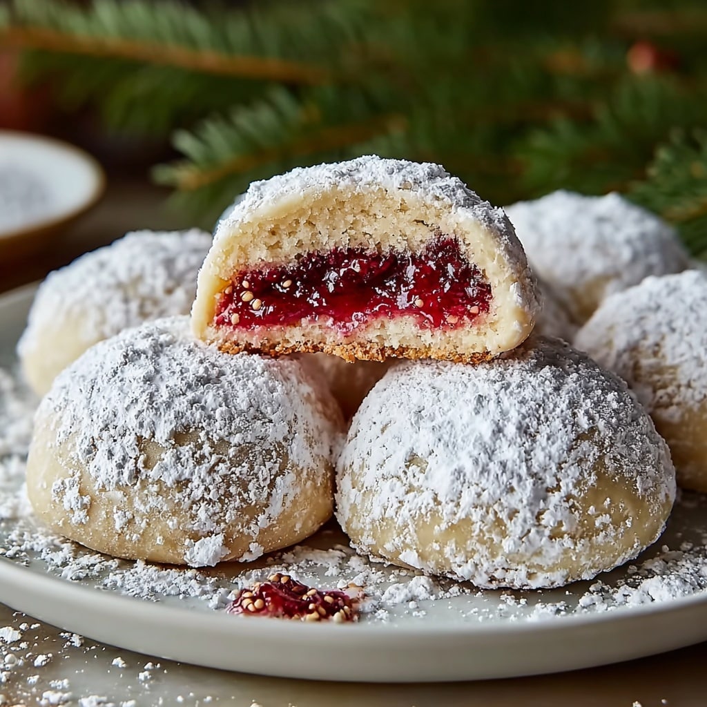 Raspberry-Filled Almond Snow Cookies Recipe - Recipe Image