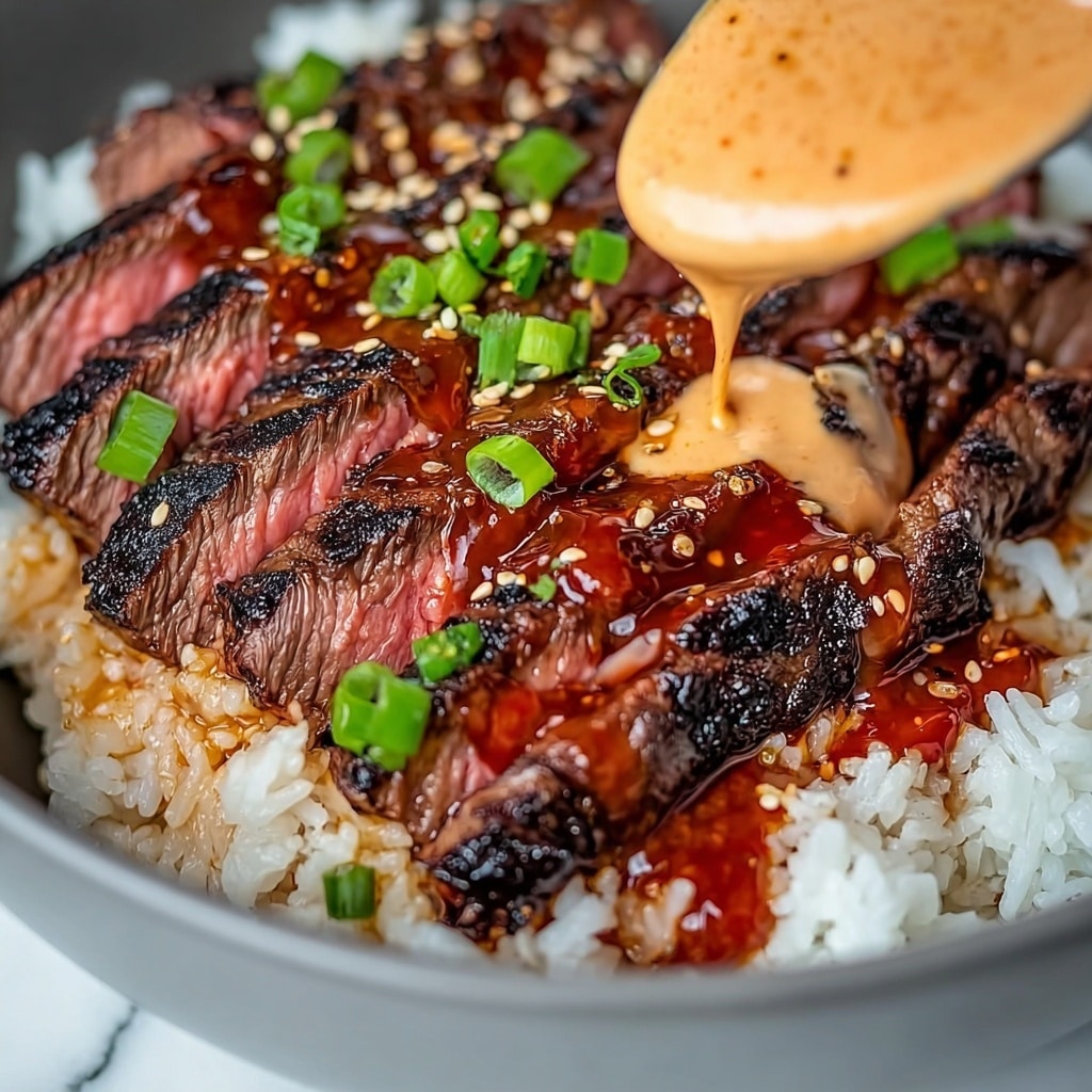 Korean BBQ Steak Rice Bowls with Spicy Cream Sauce Recipe - Recipe Image