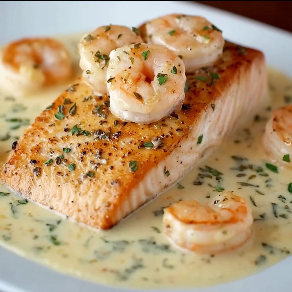Creamy Garlic Butter Salmon with Shrimp Recipe - Recipe Image