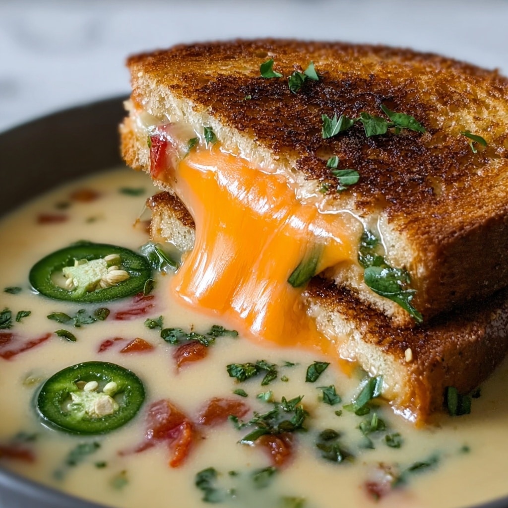 Spicy Jalapeño Popper Soup with Grilled Cheese Dippers Recipe - Recipe Image