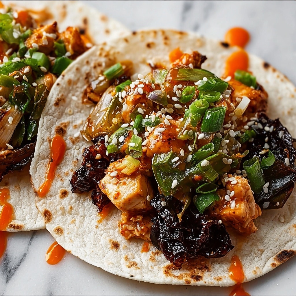 Korean Chicken Tacos with Caramelized Kimchi Recipe - Recipe Image