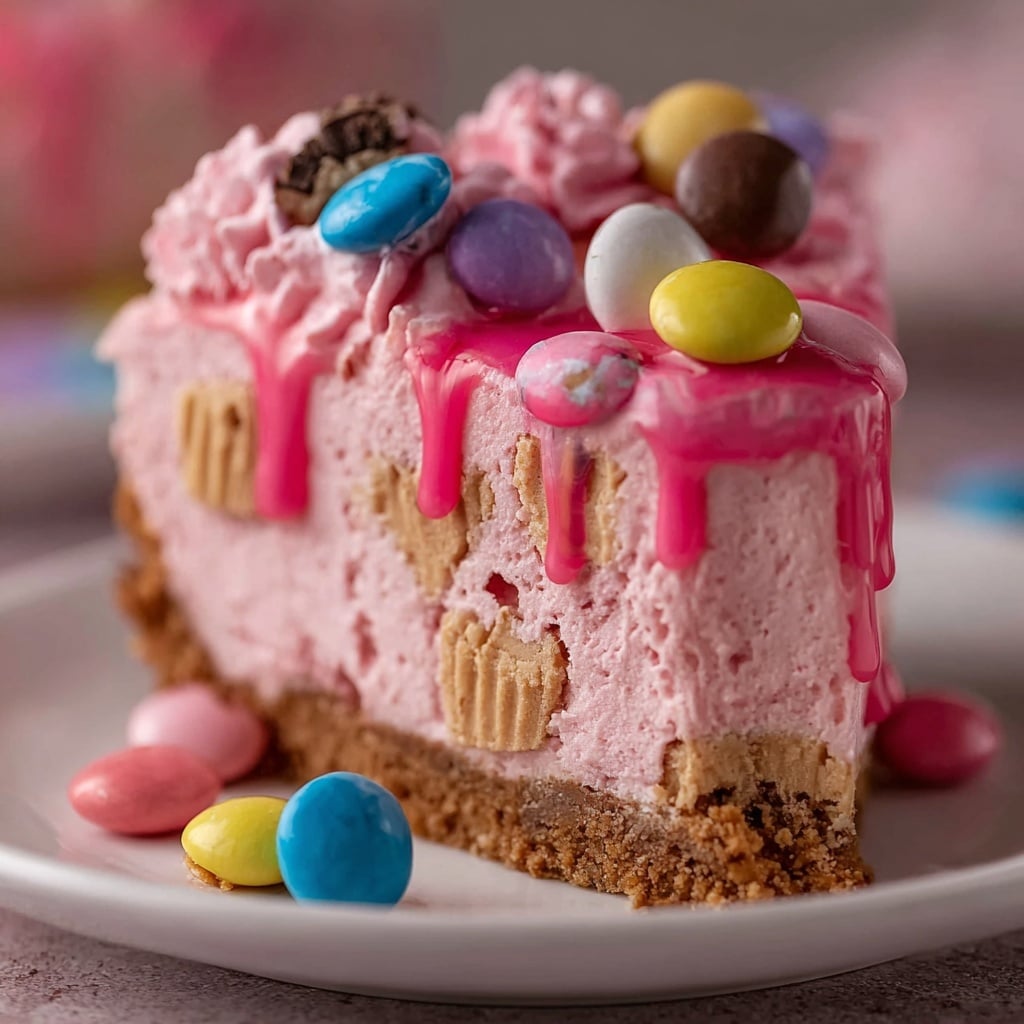 Pink M&M Snickers Cheesecake Recipe - Recipe Image