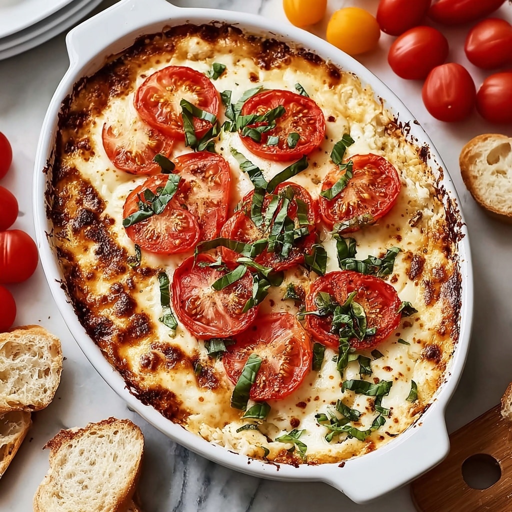 Creamy Caprese Dip with Mozzarella, Tomatoes, Basil, and Balsamic Glaze Recipe - Recipe Image