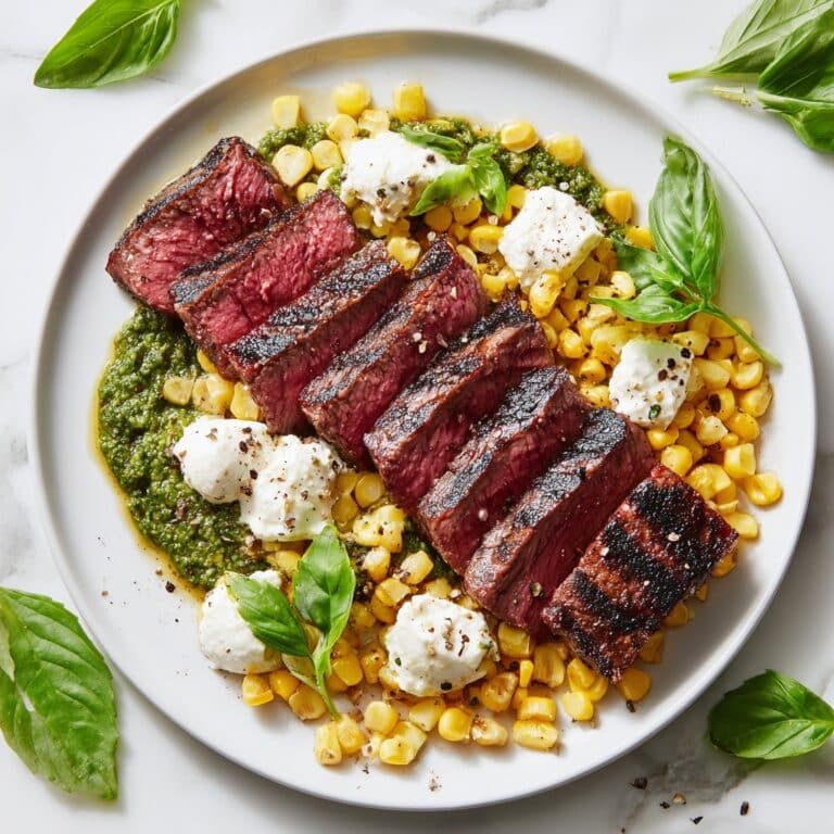 Grilled Flank Steak with Burrata and Arugula Pesto Recipe