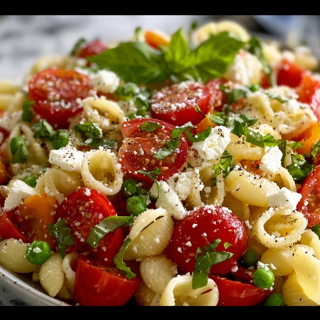 Summer Pasta Salad with Cherry Tomatoes, Bell Peppers, Feta, and Basil Recipe