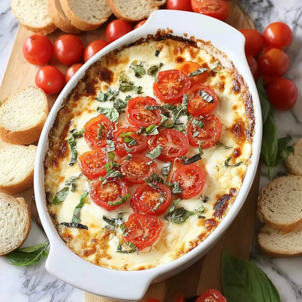 Creamy Caprese Dip with Mozzarella, Tomatoes, Basil, and Balsamic Glaze Recipe